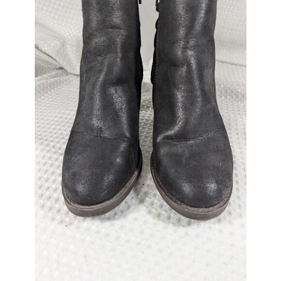 CANDIES! BLACK SUEDE MICROFIBER LACED BACK, INSIDE ZIPPER ANKLE BOOTS! SZ 8.5M - Picture 5 of 10